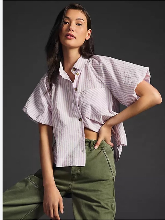 Anthropologie Maeve Lavender and White Striped Button-Down - Picture 5 of 5